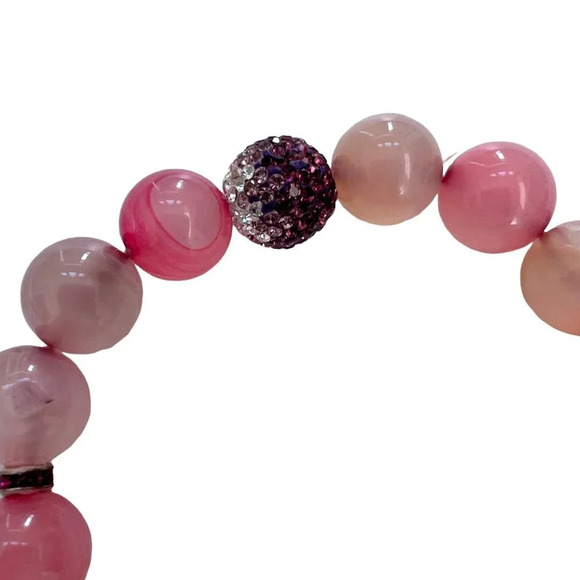 Pink Agate and Swarovski Crystal Beaded Bracelet - Picture 3 of 7